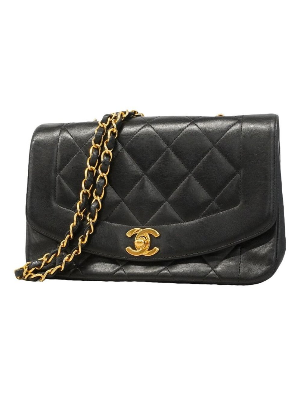 Chanel Shoulder Bag Diana Lambskin Black Gold